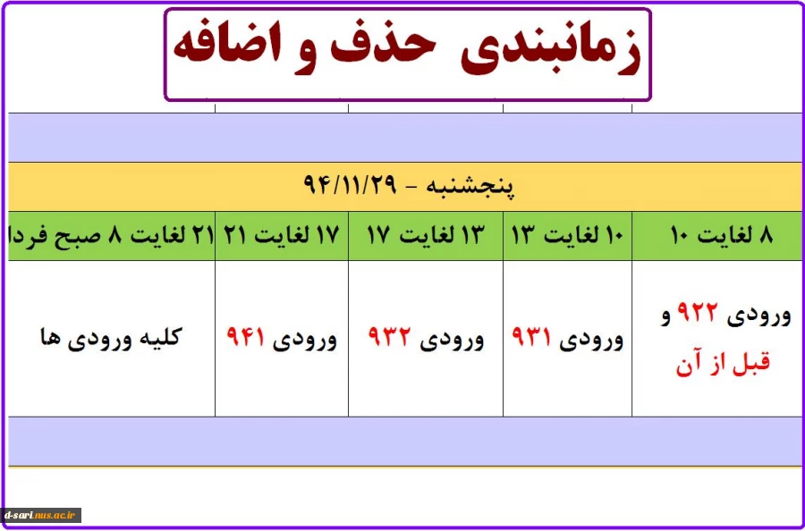 زمانبندی حذف و اضافه