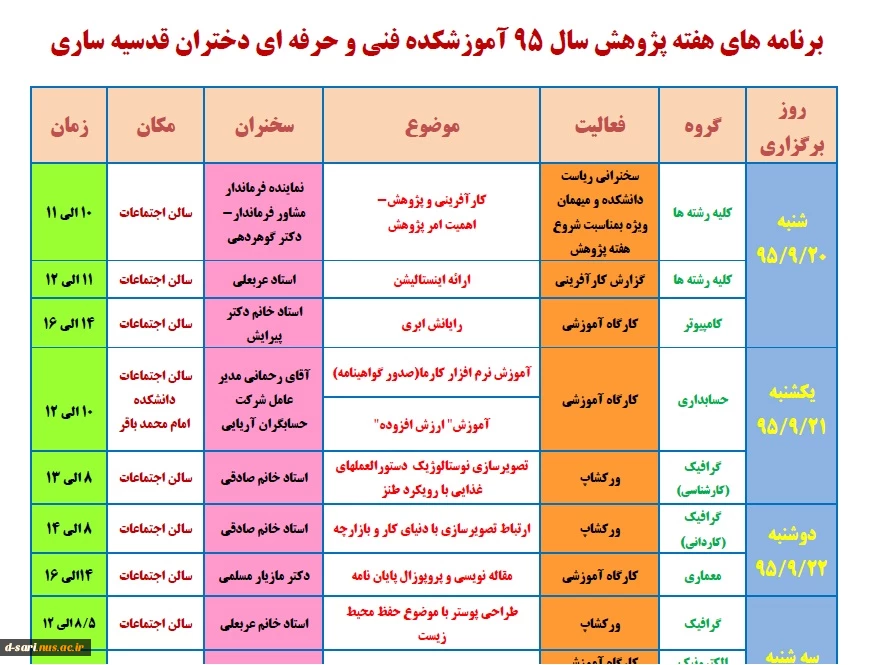 برنامه های هفته پژوهش دانشکده فنی قدسیه ساری