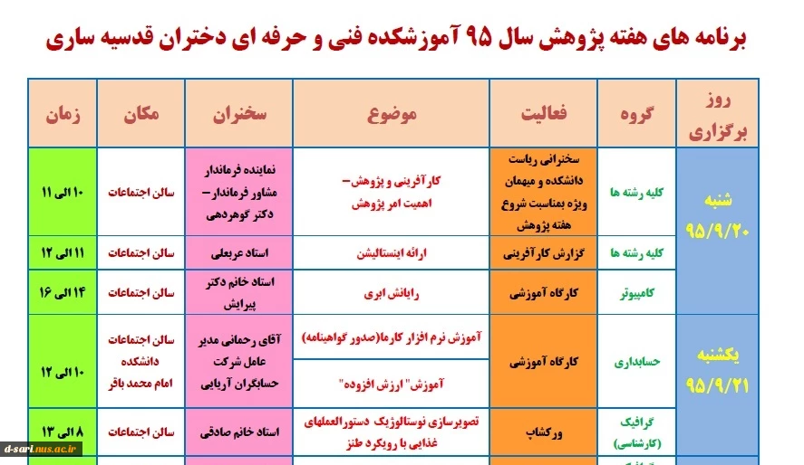 برنامه های هفته پژوهش در آموزشکده فنی و حرفه ای دختران قدسیه ساری