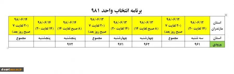 برنامه انتخاب واحد 981 2