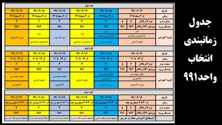 جدول زمانبندی انتخاب واحد 991