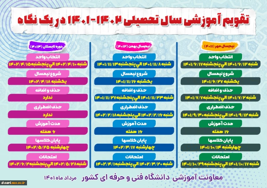 تقویم آموزشی سال تحصیلی 1402-1401 در یک نگاه