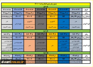 جدول زمانبندی انتخاب واحد 1-1401