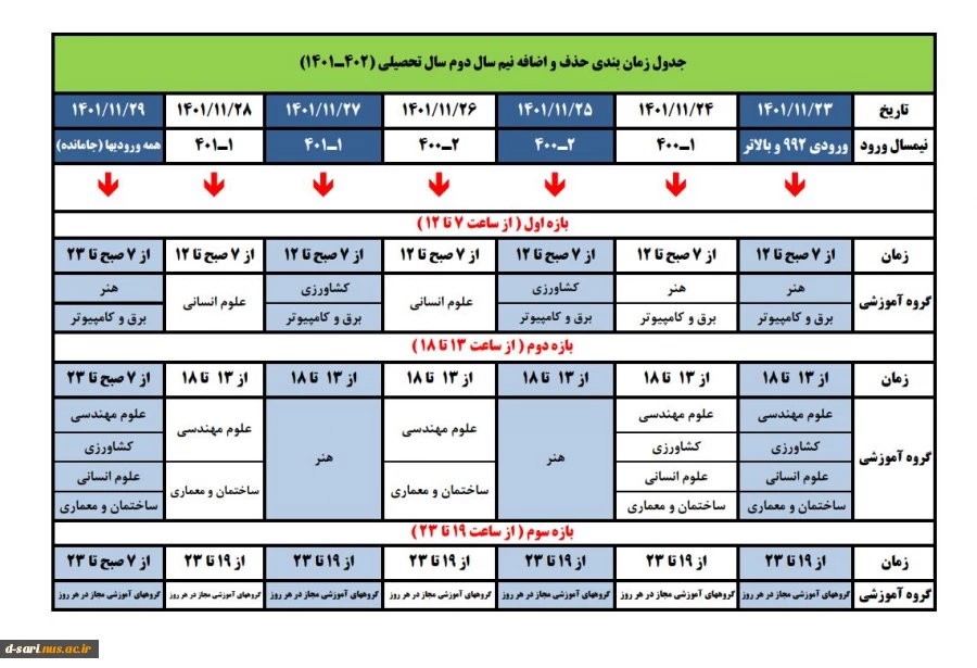 برنامه زمانبندی انتخاب واحد  و حذف و اضافه نیمسال دوم (012)
 2