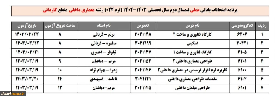 برنامه امتحانات عملی ترم 022 13