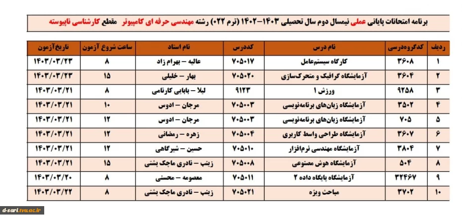 برنامه امتحانات عملی ترم 022 15